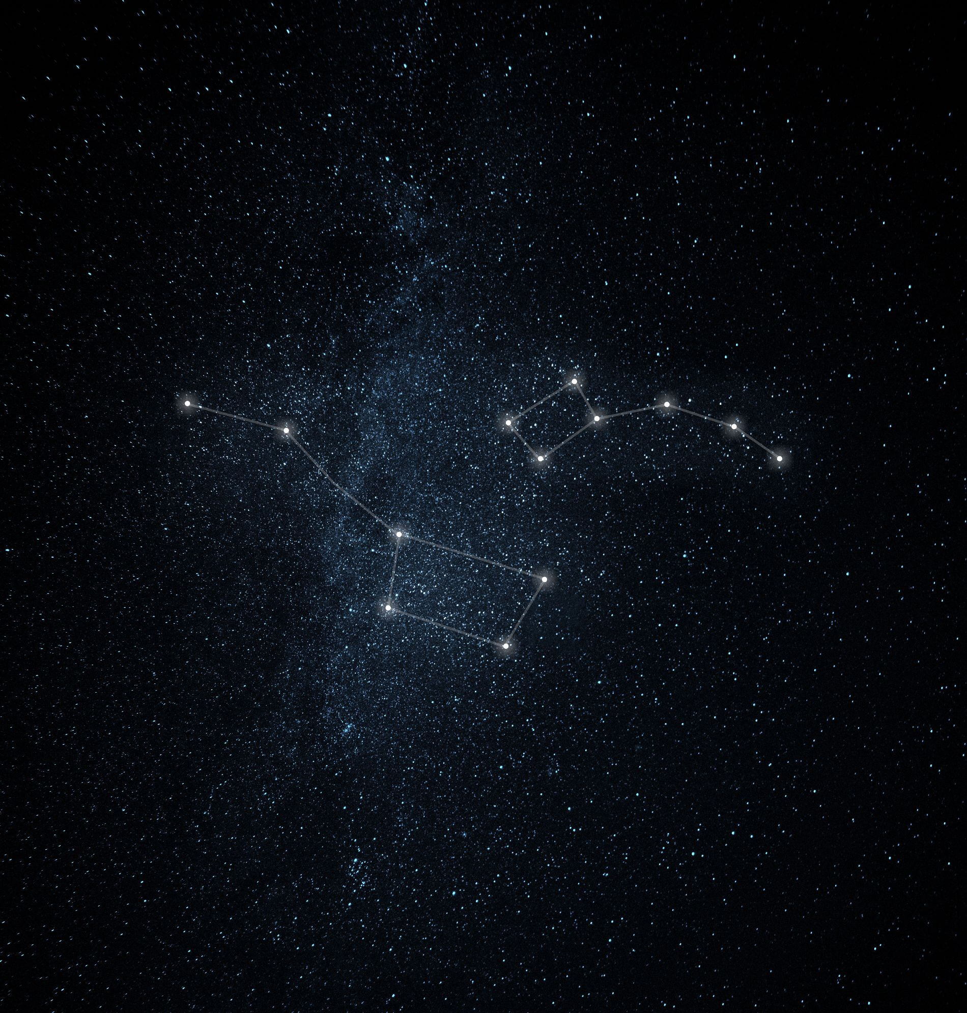 Night sky with North Star and constellations used for celestial navigation.